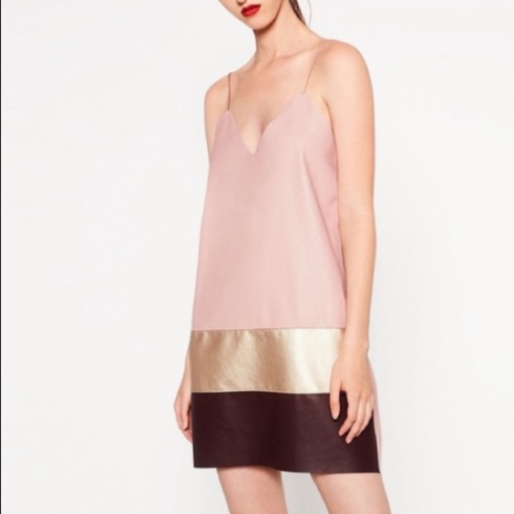NWT ZARA Faux Leather Color Block Dress Size